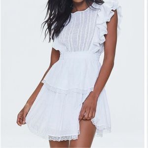 Clip Dot Lace Ruffled Mini Dress in PINK